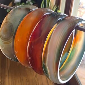 Vintage Natural Agate Napkin Rings Set of 4 Polished Boho Table Decor 1970's